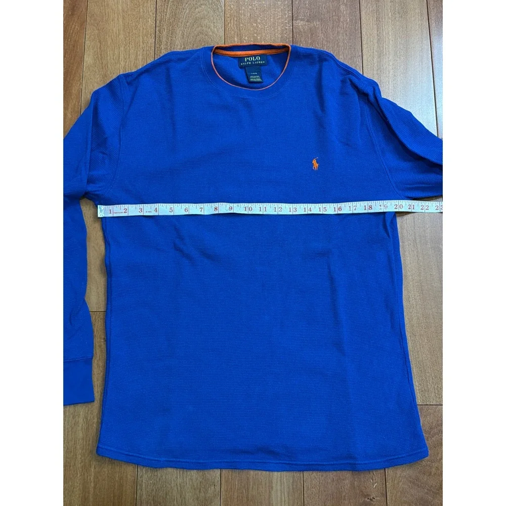 Polo Ralph‎ Lauren Thermal Shirt Mens Blue Orange Waffle Knit Long Sleeve Large